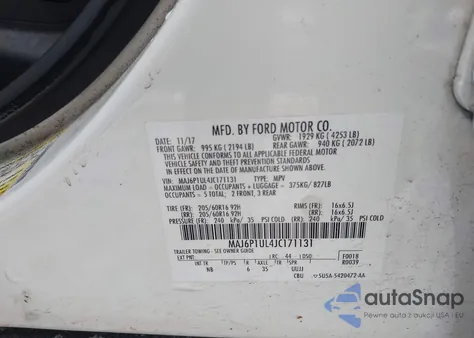 2018 Ford Ecosport Se z USA, uszkodzony, nr VIN MAJ6P1UL4JC171131